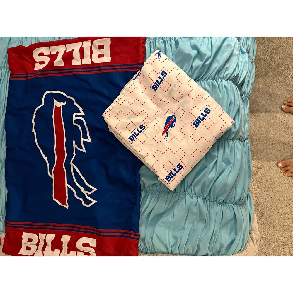 Buffalo Bills Flat Sheet & Pillowcase Set NFL Football Blue Red Bedding